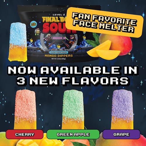Final Boss Sour, Fun Dip, Extreme Super Sour Powder with Real Candy-Tasting Dried Mangoes, (3.5 Ounces Bag, Pack of 4) - Vintage Old School 80s and 90s Party Candy