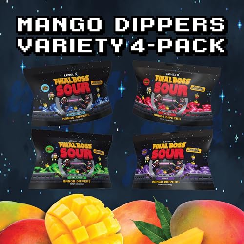 Final Boss Sour, Fun Dip, Extreme Super Sour Powder with Real Candy-Tasting Dried Mangoes, (3.5 Ounces Bag, Pack of 4) - Vintage Old School 80s and 90s Party Candy