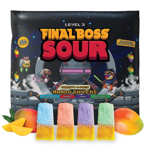 Final Boss Sour, Fun Dip, Extreme Super Sour Powder with Real Candy-Tasting Dried Mangoes, (3.5 Ounces Bag, Pack of 4) - Vintage Old School 80s and 90s Party Candy