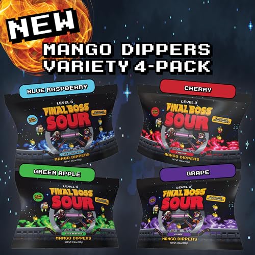 Final Boss Sour, Fun Dip, Extreme Super Sour Powder with Real Candy-Tasting Dried Mangoes, (3.5 Ounces Bag, Pack of 4) - Vintage Old School 80s and 90s Party Candy