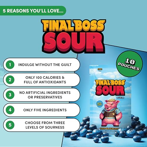 Final Boss Extremely Super Sour Candy, Natural Chewy Dried Fruit Gummies Made with Dried Fruit, Dye & Gluten Free, Low Calorie Healthy Snack for Kids & Adults