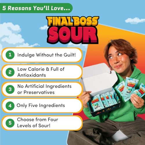 Final Boss Sour Candy Minipacks, Worlds Most Extreme Super Sour Snack Challenge, Free of Artificial Colors, Low Calorie Healthy Snack for Kids & Adults - 3 Pack