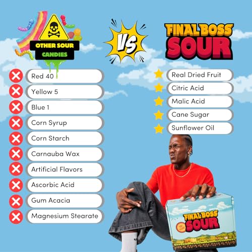 Final Boss Sour Candy Minipacks, Worlds Most Extreme Super Sour Snack Challenge, Free of Artificial Colors, Low Calorie Healthy Snack for Kids & Adults - 3 Pack