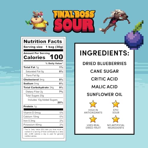 Final Boss Extremely Super Sour Candy, Natural Chewy Dried Fruit Gummies Made with Dried Fruit, Dye & Gluten Free, Low Calorie Healthy Snack for Kids & Adults