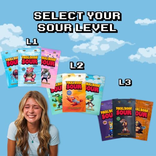 Final Boss Sour Candy Minipacks, Worlds Most Extreme Super Sour Snack Challenge, Free of Artificial Colors, Low Calorie Healthy Snack for Kids & Adults - 3 Pack