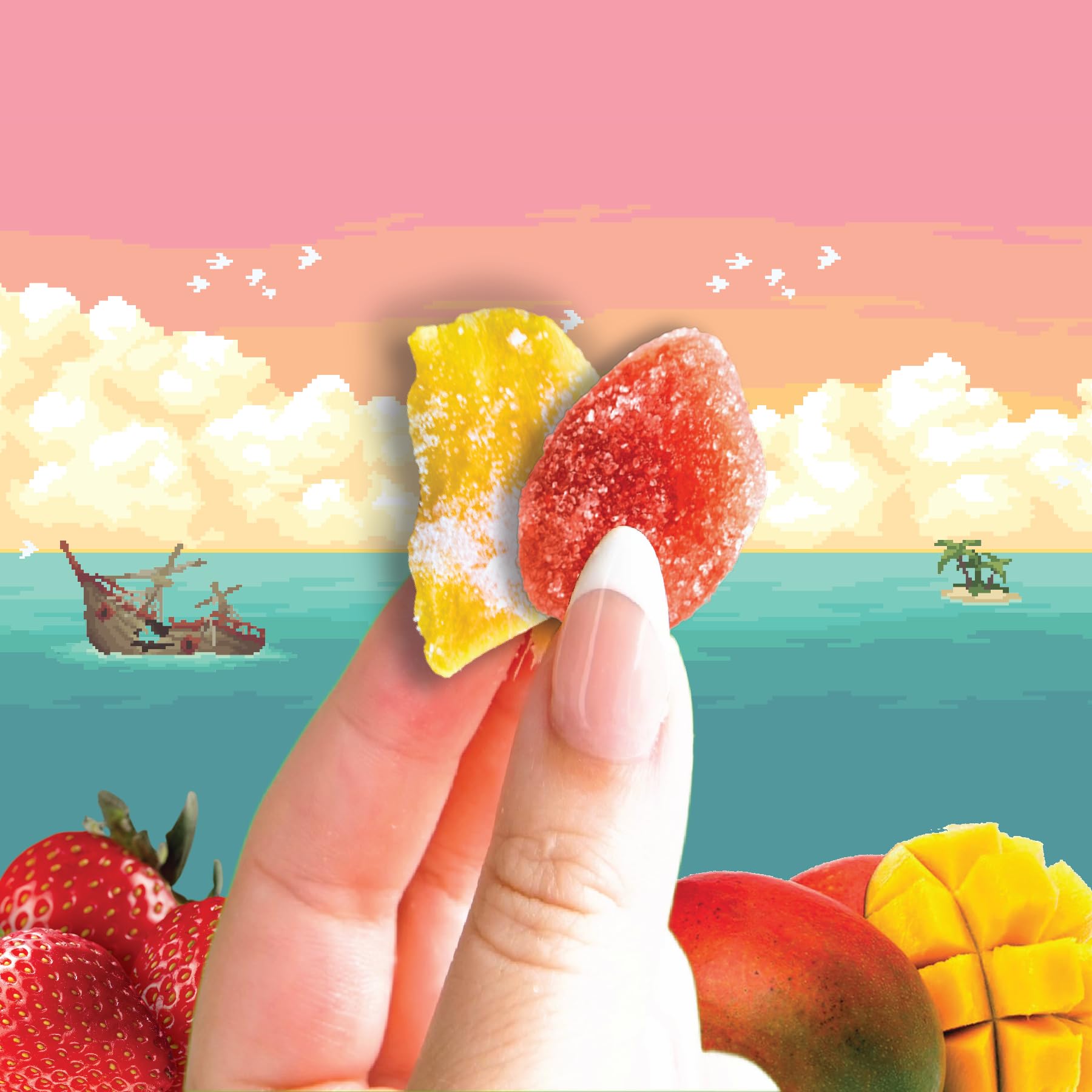 Final Boss Sour Candy Chewy Dried Strawberry & Mango, Natural Fruit Chews with Dried Fruit, Cane Sugar & Sunflower Oil, Level 2, Low Calorie Healthy Snack for Kids, Teens, Adults, Lunch Boxes & On The Go, 3.52 Ounce Bags, 4 Pack
