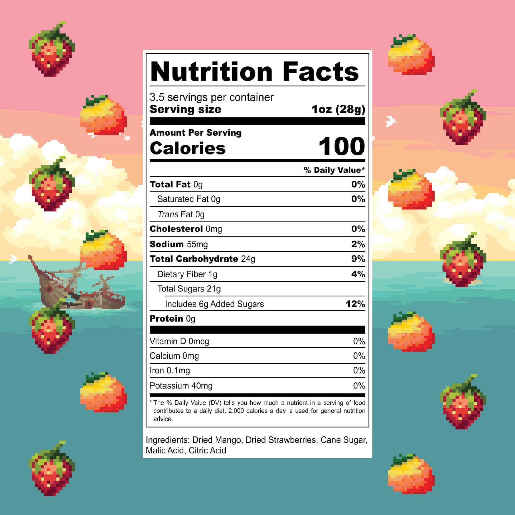 Final Boss Sour Candy Chewy Dried Strawberry & Mango, Natural Fruit Chews with Dried Fruit, Cane Sugar & Sunflower Oil, Level 2, Low Calorie Healthy Snack for Kids, Teens, Adults, Lunch Boxes & On The Go, 3.52 Ounce Bags, 4 Pack