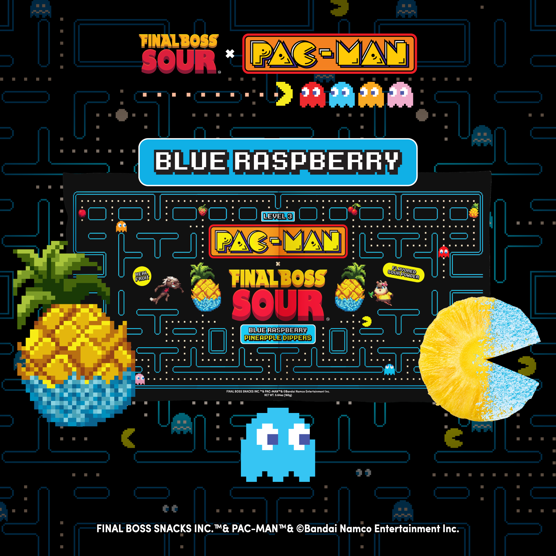 Pac-man x Final Boss Sour: Pineapple Dippers BLUE RASPBERRY (1-Pack)