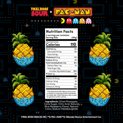 Pac-man x Final Boss Sour: Pineapple Dippers BLUE RASPBERRY (1-Pack)