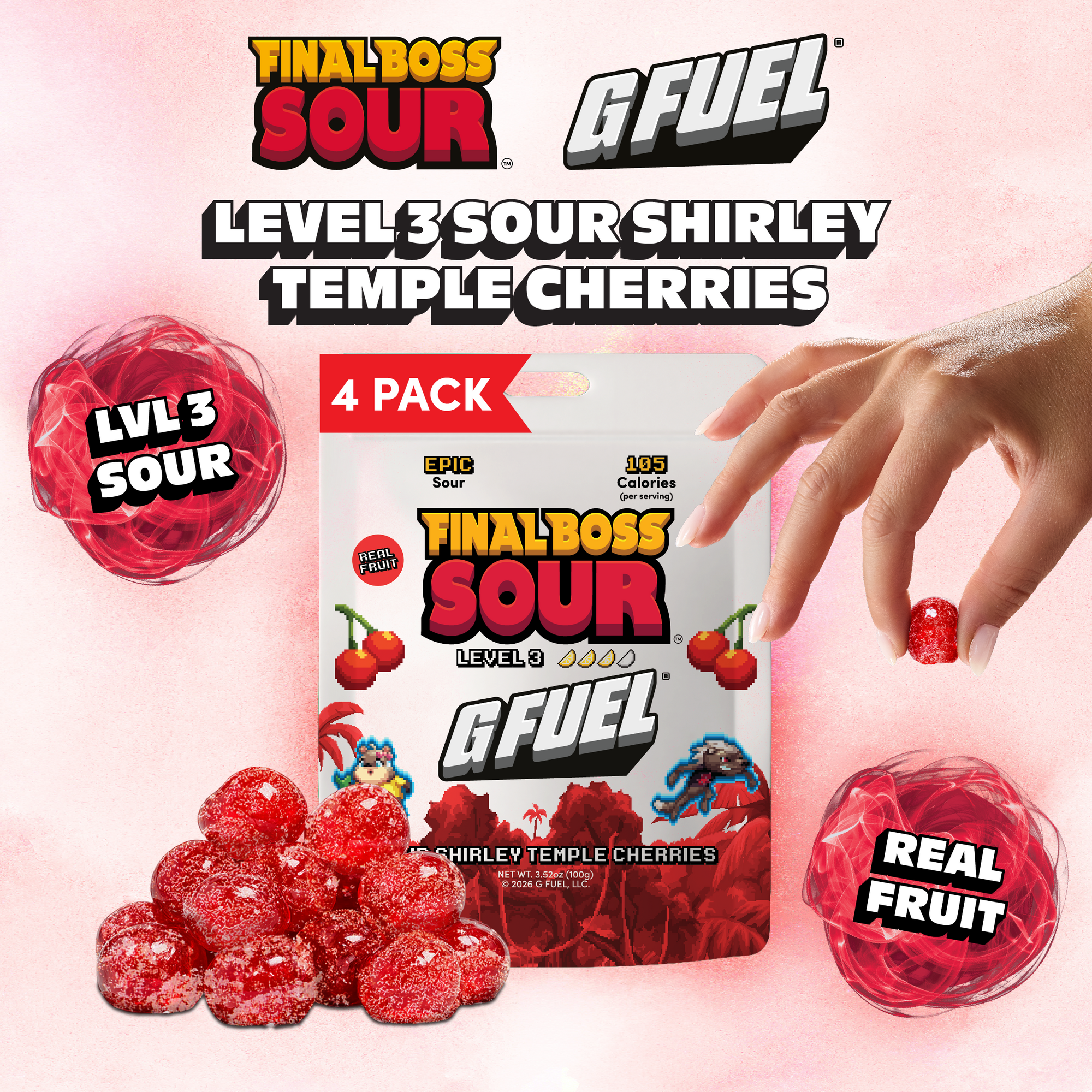 G Fuel x FBS Level 3 Sour Shirley Temple Cherries (4-Pack)