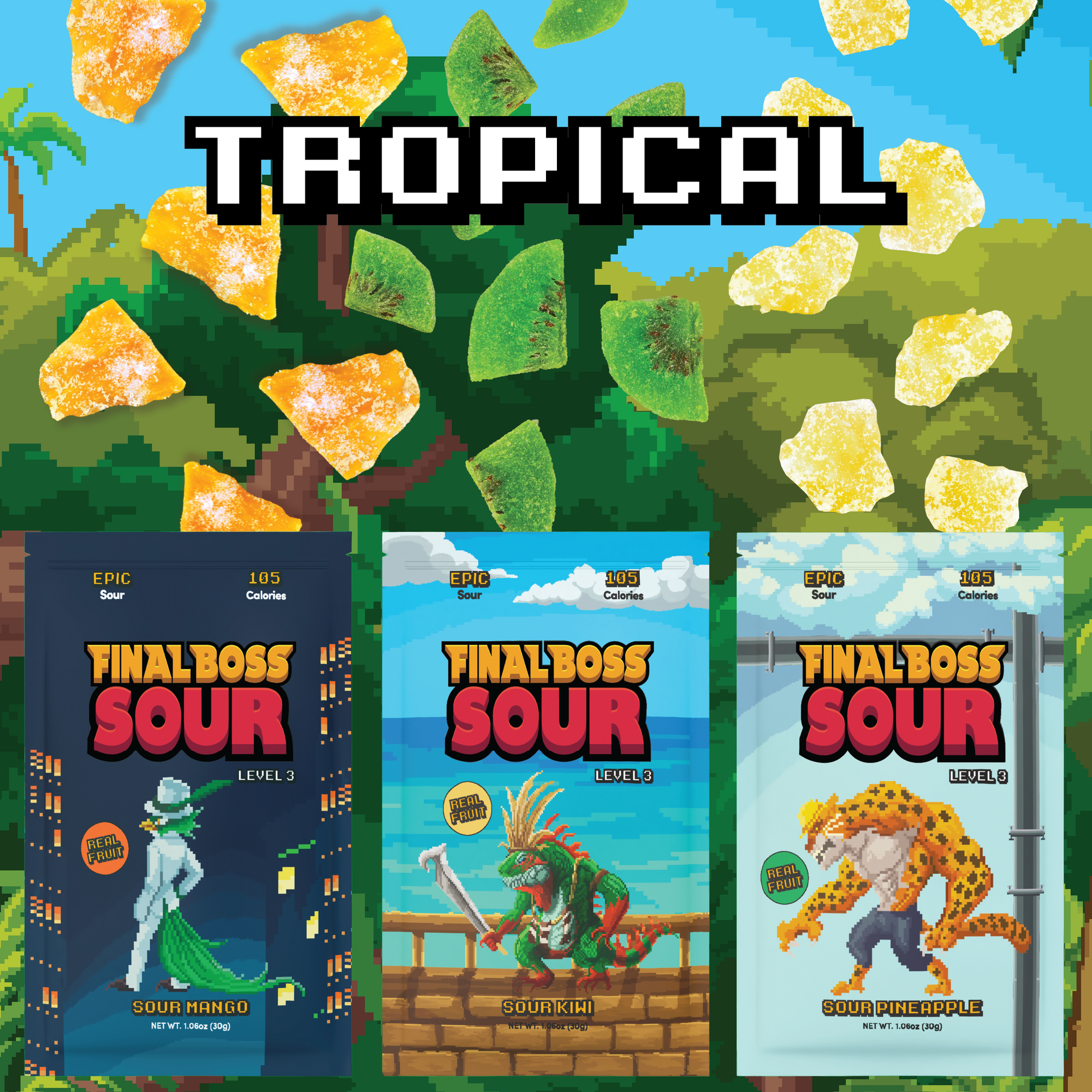 Final Boss VIP Sampler Pack - Sour Candy - 18 Pouches of Sour Strawberries, Blueberries, Mango, Kiwi, Pineapple, and Cranberries - 3 Level Sour Challenge