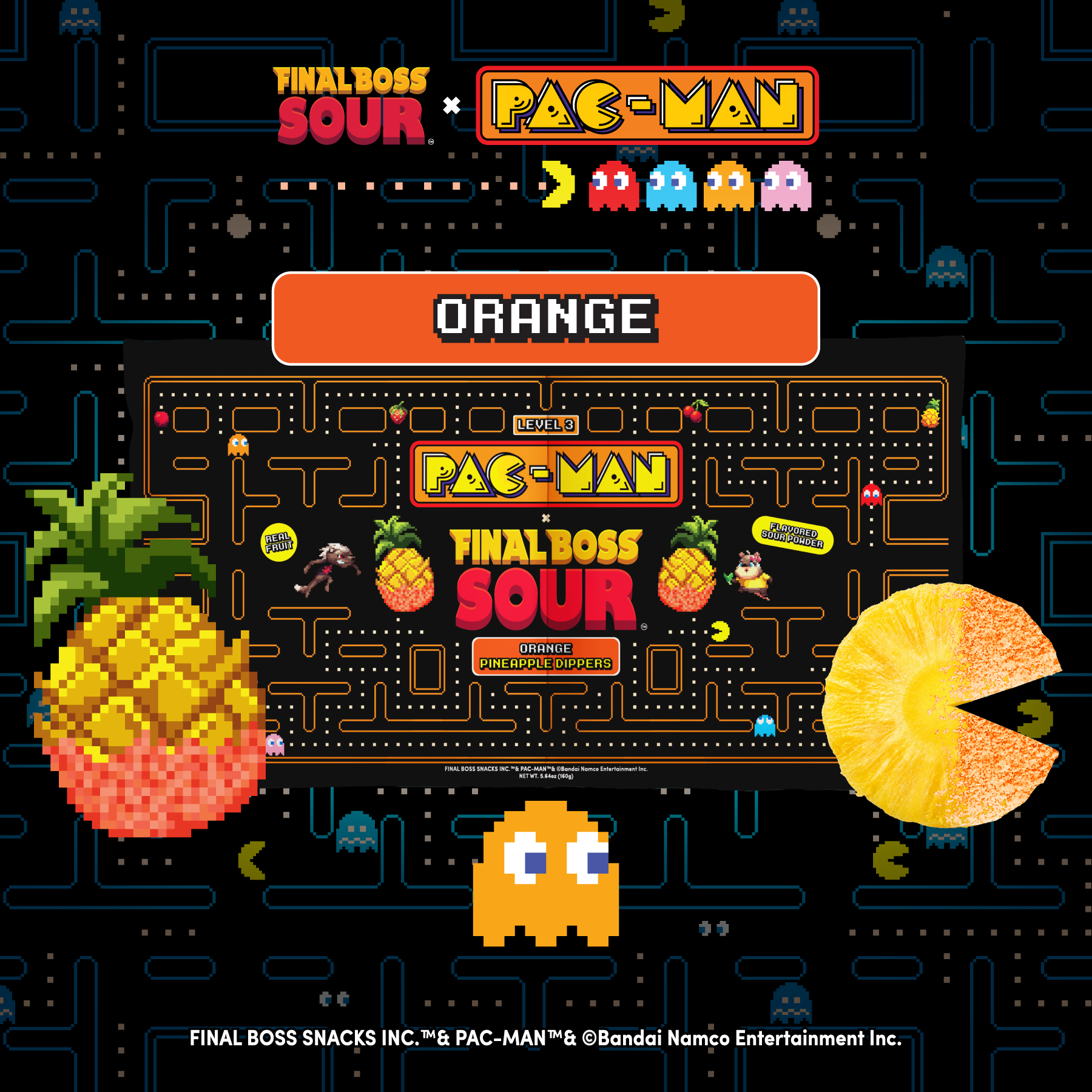 Pac-man x Final Boss Sour: Pineapple Dippers ORANGE (1-Pack)
