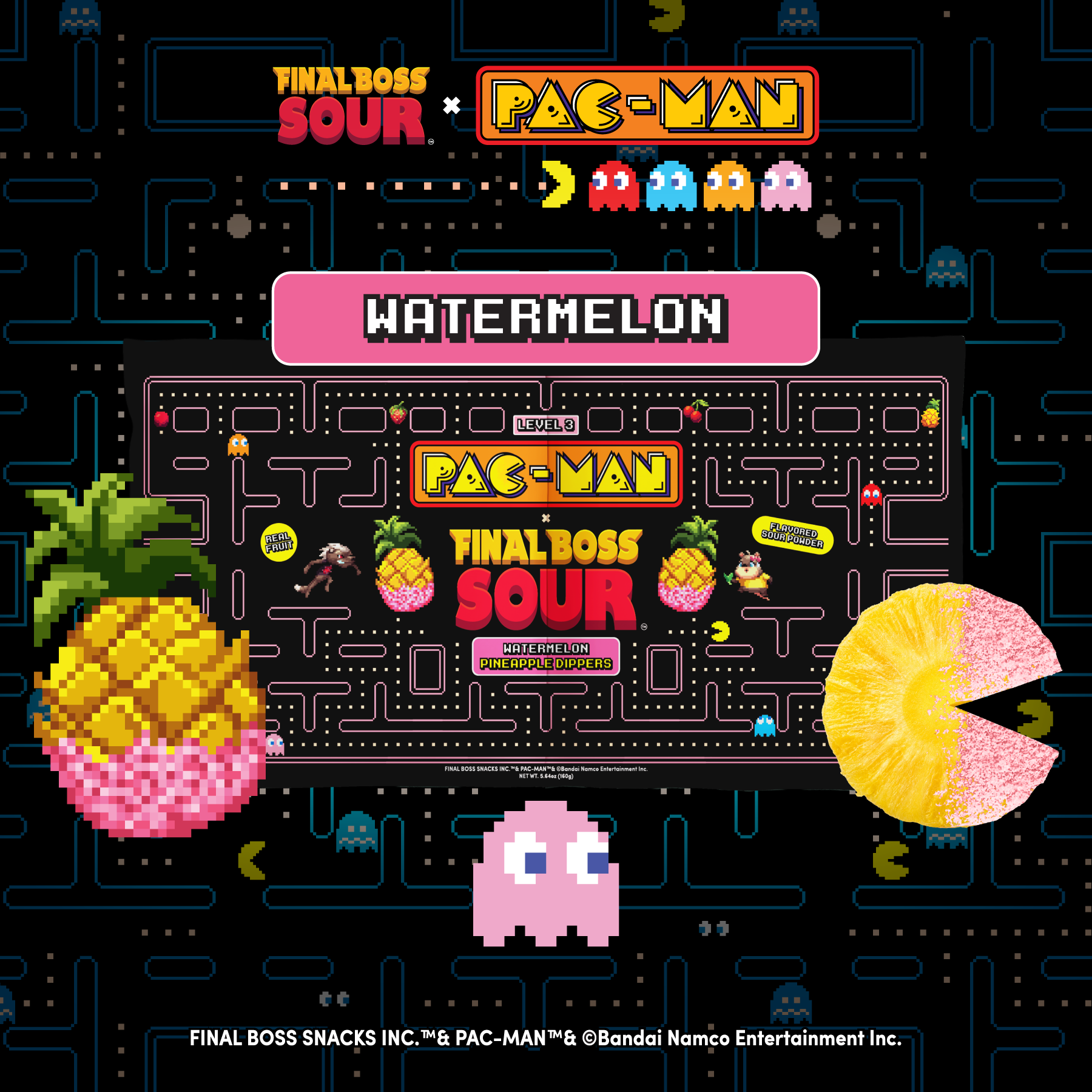 Pac-man x Final Boss Sour: Pineapple Dippers WATERMELON (1-Pack)
