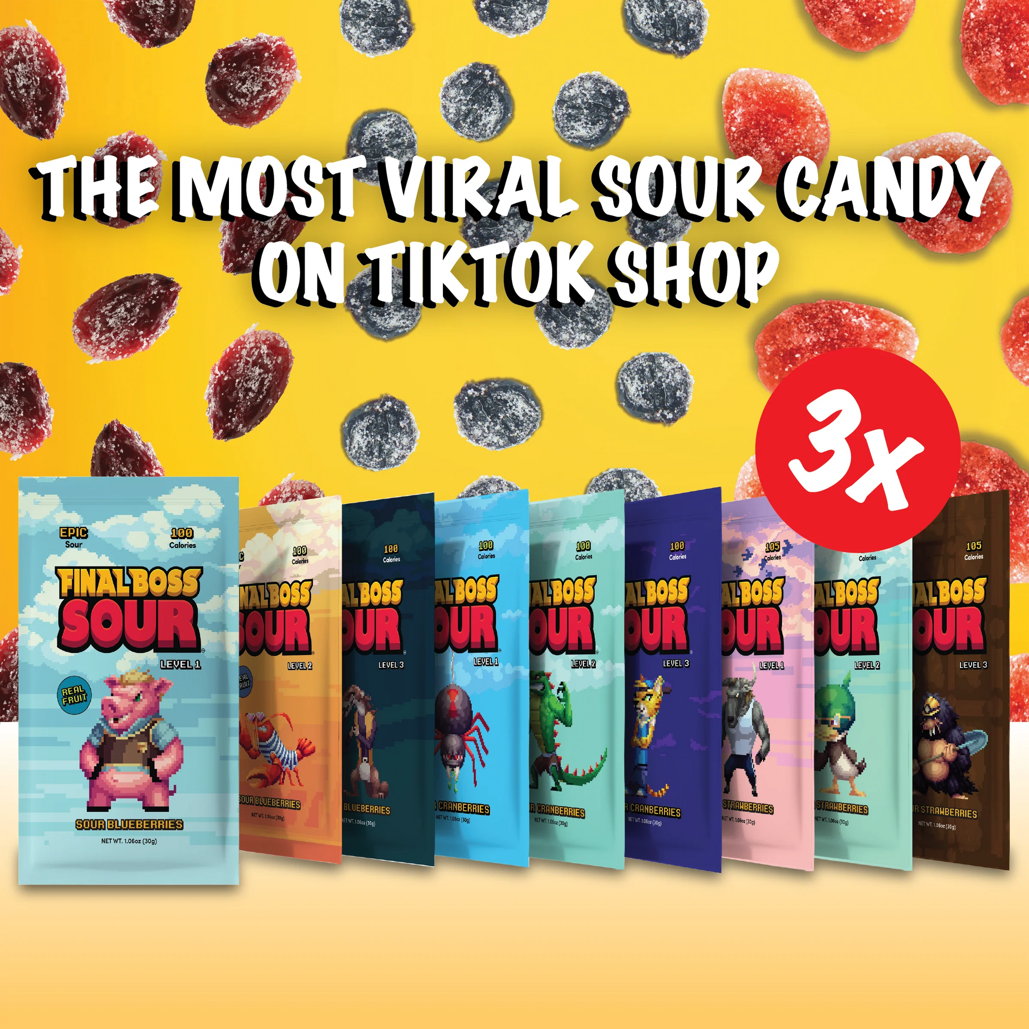 Final Boss Sour Candy Berry Variety Pack, Natural Fruit Chews with Dried Fruit, Cane Sugar & Sunflower Oil, All Sour Levels, Low Calorie Snack for Kids, Teens, Adults, Lunch Boxes & On The Go, 27 Pack